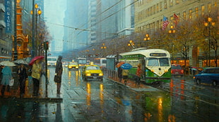 people at the city during rain painting
