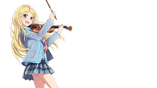 female anime playing violin illustration, Shigatsu wa Kimi no Uso, Miyazono Kaori HD wallpaper
