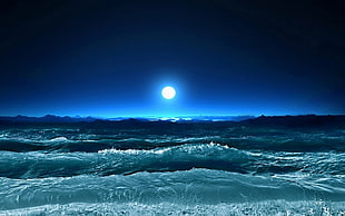 sea waves during night time HD wallpaper