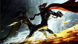 Loki and Thor illustration, comics, Thor, Loki, Marvel Comics