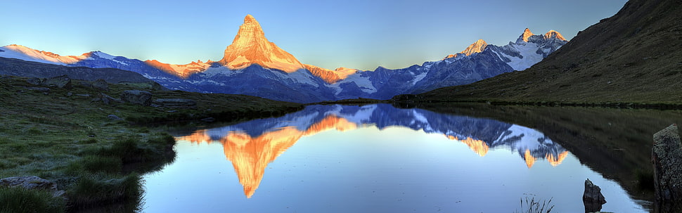 brown and blue mountains, Matterhorn, multiple display, landscape, nature HD wallpaper
