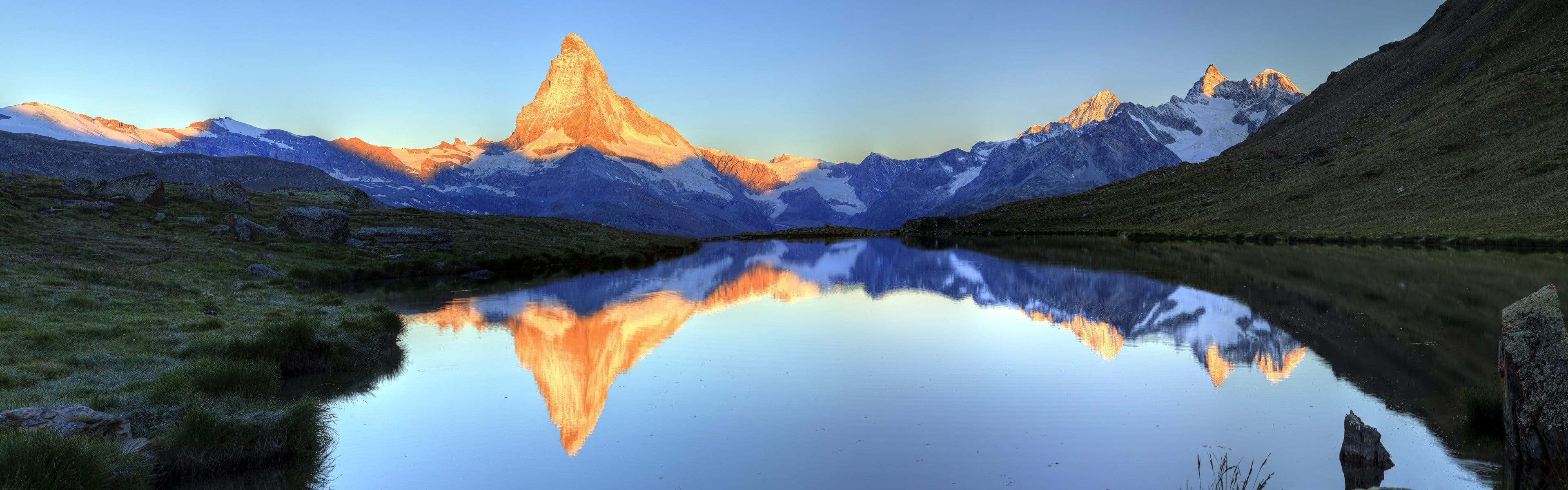 brown and blue mountains, Matterhorn, multiple display, landscape, nature