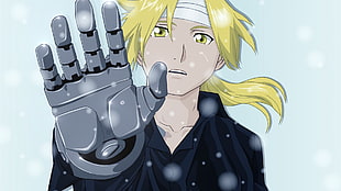 Edward Elric illustration, anime, winter, Full Metal Alchemist, Elric Edward