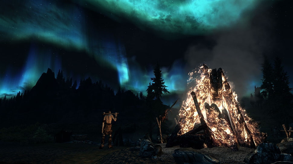 blazing bonfire, The Elder Scrolls V: Skyrim, video games HD wallpaper