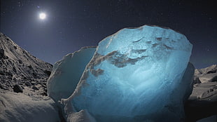 blue rock formation, ice, Moon, chaning ice