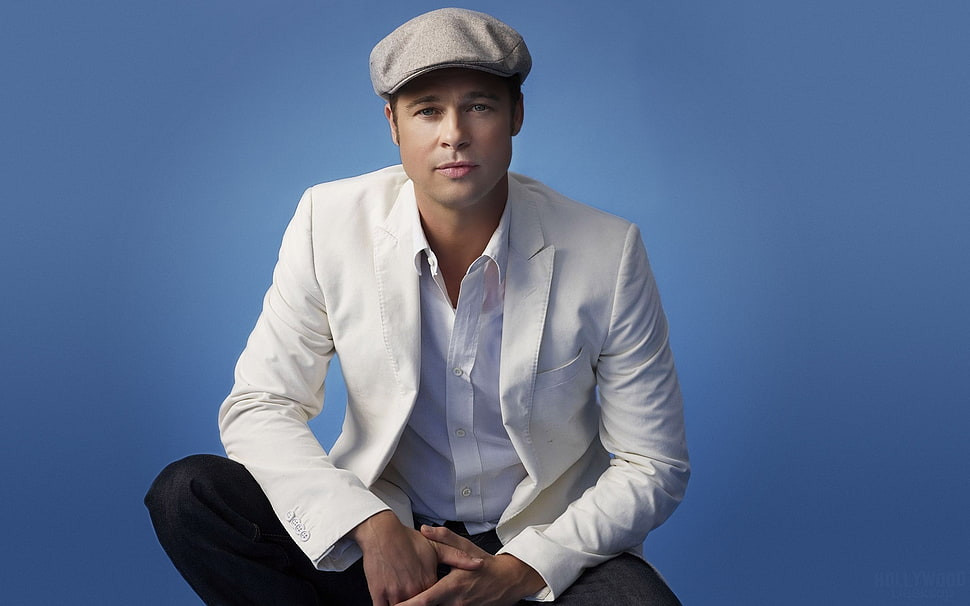 Brad Pitt in white suit jacket HD wallpaper