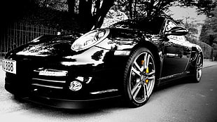 sports coupe, car, Porsche, vehicle, selective coloring HD wallpaper