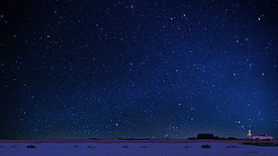 blue and black laptop computer, Homer Simpson, starry night, desert HD wallpaper