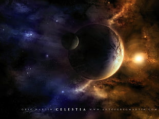 Greg Martin Celestia illustration, space, planet, space art, Moon HD wallpaper