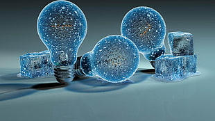 blue light bulb and ice cubes HD wallpaper
