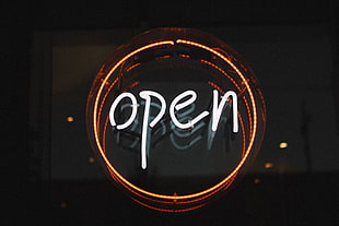 orange and yellow Open LED signage HD wallpaper