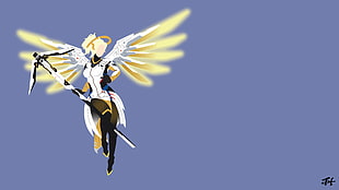 female with yellow wings anime character HD wallpaper, Overwatch, minimalism, video games, Mercy (Overwatch)