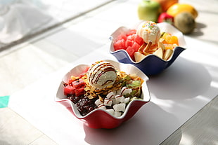ice cream on red and white ceramic bowl