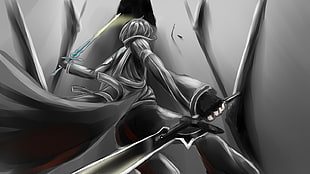 gray scale photo of Kirito from sword art online sketch