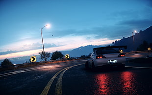white car, Need for Speed, Nissan S15, reflection, sunrise