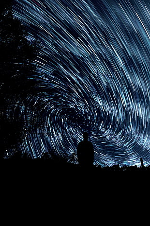 starry night, nature, stars, space, star trails HD wallpaper