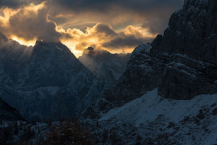 mountains, mountains, clouds, trees