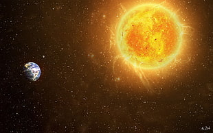 sun and earth illustration, space, Solar System, Sun, universe
