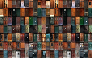 assorted-color door lot collage, door, wooden surface, collage