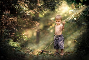 boy's black shorts, children, little boy, nature, forest