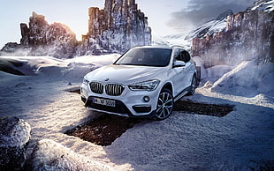 white BMW car, car, BMW, BMW X1 HD wallpaper