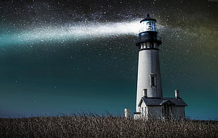 white and black concrete lighthouse during nighttime
