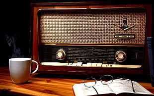 vintage brown and black radio, music, anime, radio, indoors