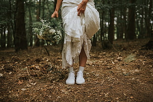 women's white lace wedding dress HD wallpaper