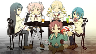 five girl anime characters HD wallpaper