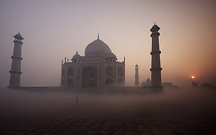 white dome building, landscape, nature, Taj Mahal, mist