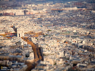 tilt shift view of gray building structures