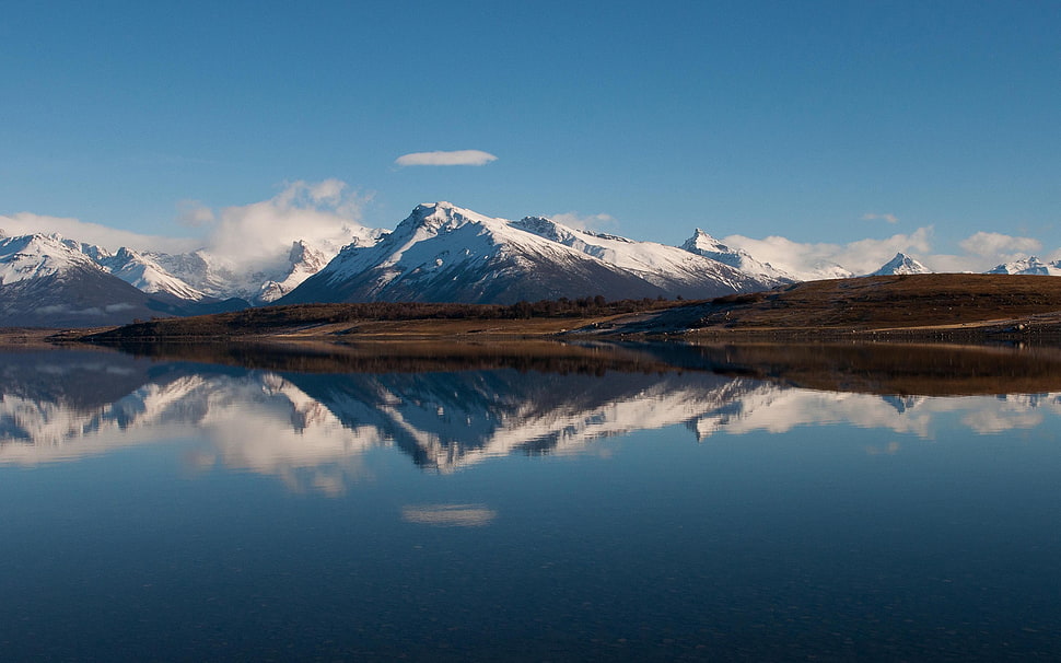 snow mountain, landscape, mountains, nature, reflection HD wallpaper