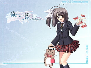 female anime wearing blue and red uniform digital wallpaper HD wallpaper