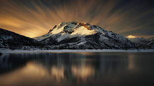 snow covered mountain, landscape, mountains, reflection, snow HD wallpaper
