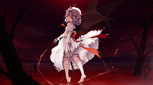 female anime character wearing white dress digital wallpaper, anime, Touhou, blood