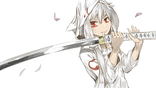 anime character wearing white top holding katana wallpaper