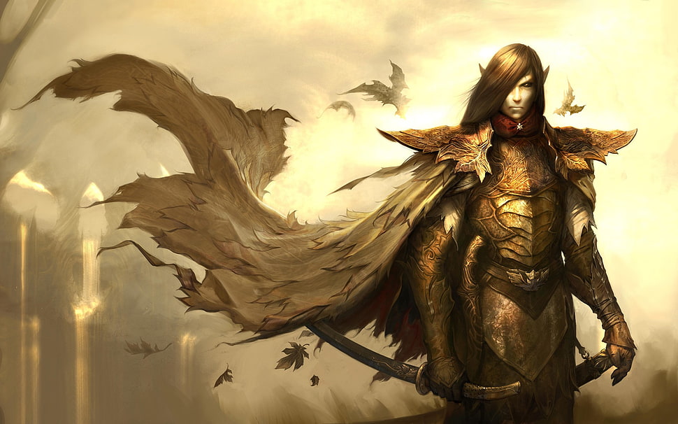elf archer illustration, Disciples 3, sword, armor, elves HD wallpaper