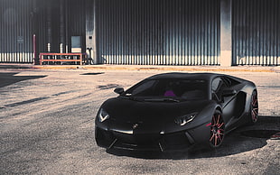 black sports coupe, Lamborghini, car, city