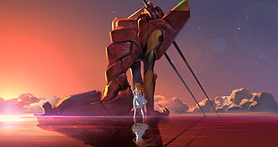 female character and monster at distance wallpaper