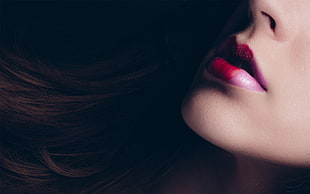 close up photo of woman's lips with red lipstick HD wallpaper