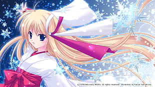 female anime character wearing white traditional dress HD wallpaper