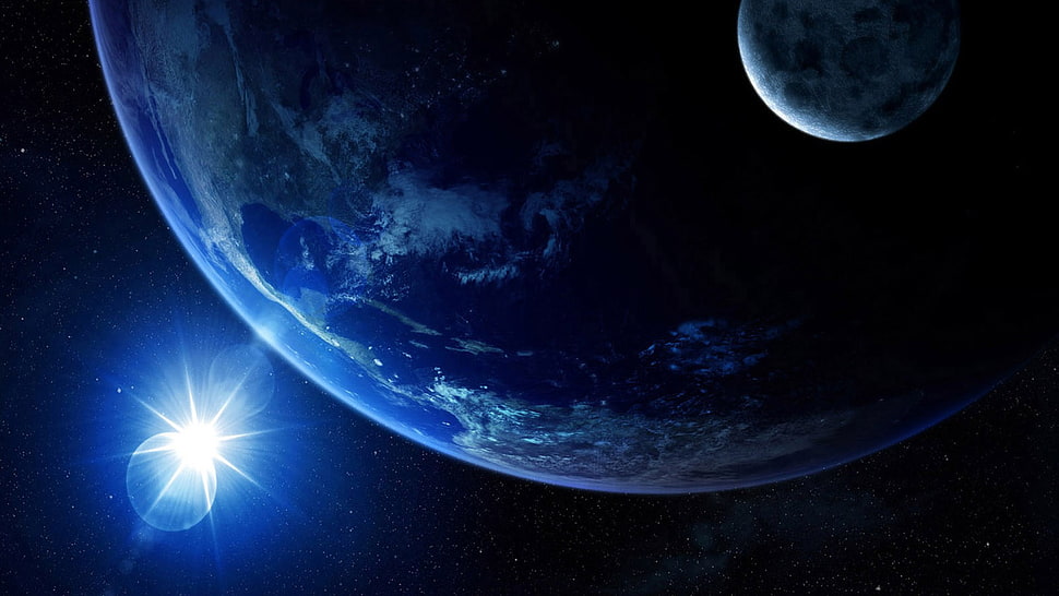 blue and white ceramic bowl, space HD wallpaper