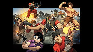 game wallpaper, Team Fortress 2, Heavy (TF2), Scout (TF2), Demoman (TF2)