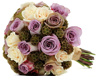 bouquet of white and purple roses
