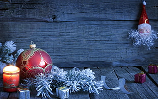 assorted Christmas decors, Christmas, Christmas ornaments , candles, wood HD wallpaper