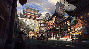 red and black pagoda illustration, Silkroad Online, fantasy city, video games