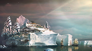 white galleon ship, video games, Guild Wars 2, artwork, fantasy art