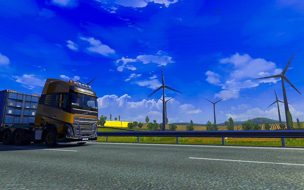 black and red car roof rack, video games, Euro Truck Simulator 2, trucks, highway HD wallpaper