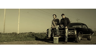 men's black jacket, Supernatural, Sam Winchester, Dean Winchester, Chevrolet Impala HD wallpaper