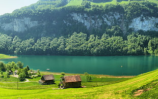 brown wooden house, landscape, Switzerland, nature, mountains
